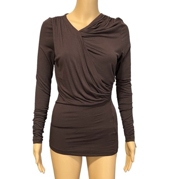 Kische Long Sleeve Asymmetrical Draped Brown Pullover Top Size S - Picture 3 of 7